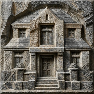 house with front view — Stone Carving Sculpture Art Style