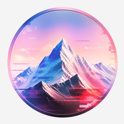 an emblem of a mountain peak inside a circle, simple bold shapes on a plain background, no text or lettering