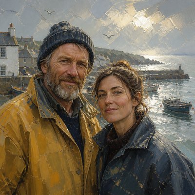 portrait of two people together — Cornwall Plein Air Art Style