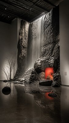 towering waterfall cascading down a cliff