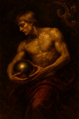 a painting of a man holding a ball