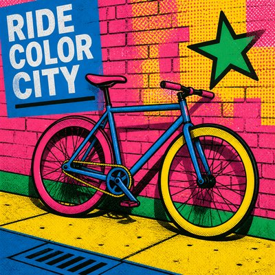 bicyle resting against a wall — Pop Art Still Life Art Style