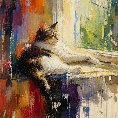 a cat lounging in a sunlit window