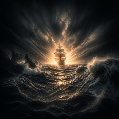 sailing ship on a stormy sea