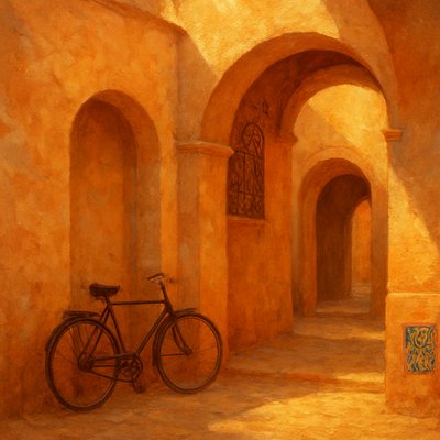 bicyle resting against a wall