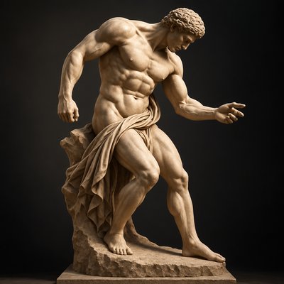 a statue of a man with a towel around his neck