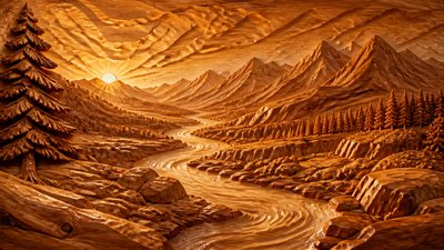 a vast valley with a river winding toward distant mountains at sunrise, no people, no text