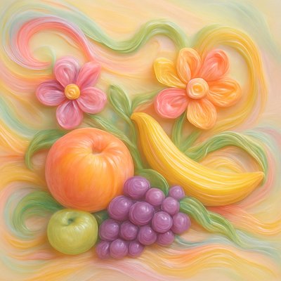 still life arrangement of fruits and flowers