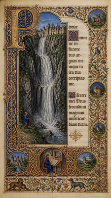 towering waterfall cascading down a cliff
