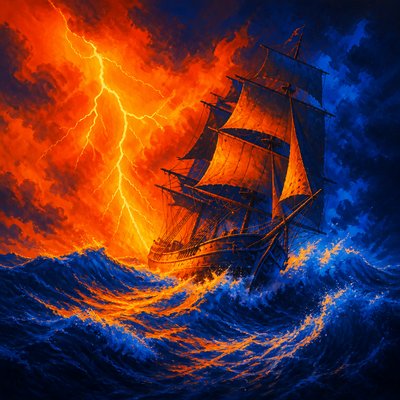 sailing ship on a stormy sea