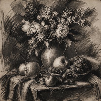 still life arrangement of fruits and flowers