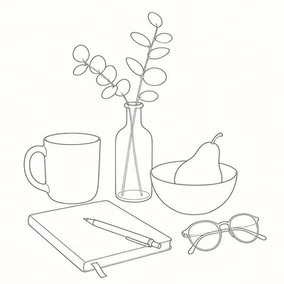still life with everyday objects — Contour Line Drawing Style