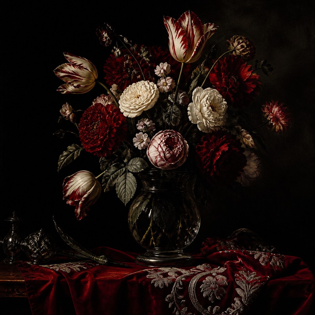 bouquet of flowers in a glass vase — Spanish Art Style