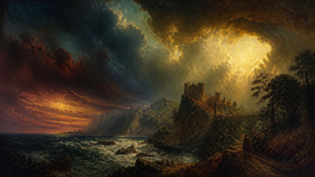 sweeping panoramic landscape with a dramatic sky
