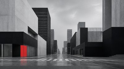 bustling city street panorama at dusk