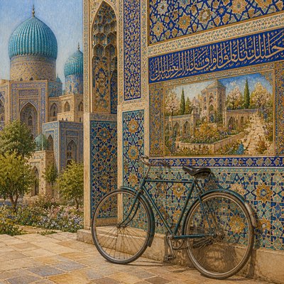 bicyle resting against a wall — Samarkand Art Style
