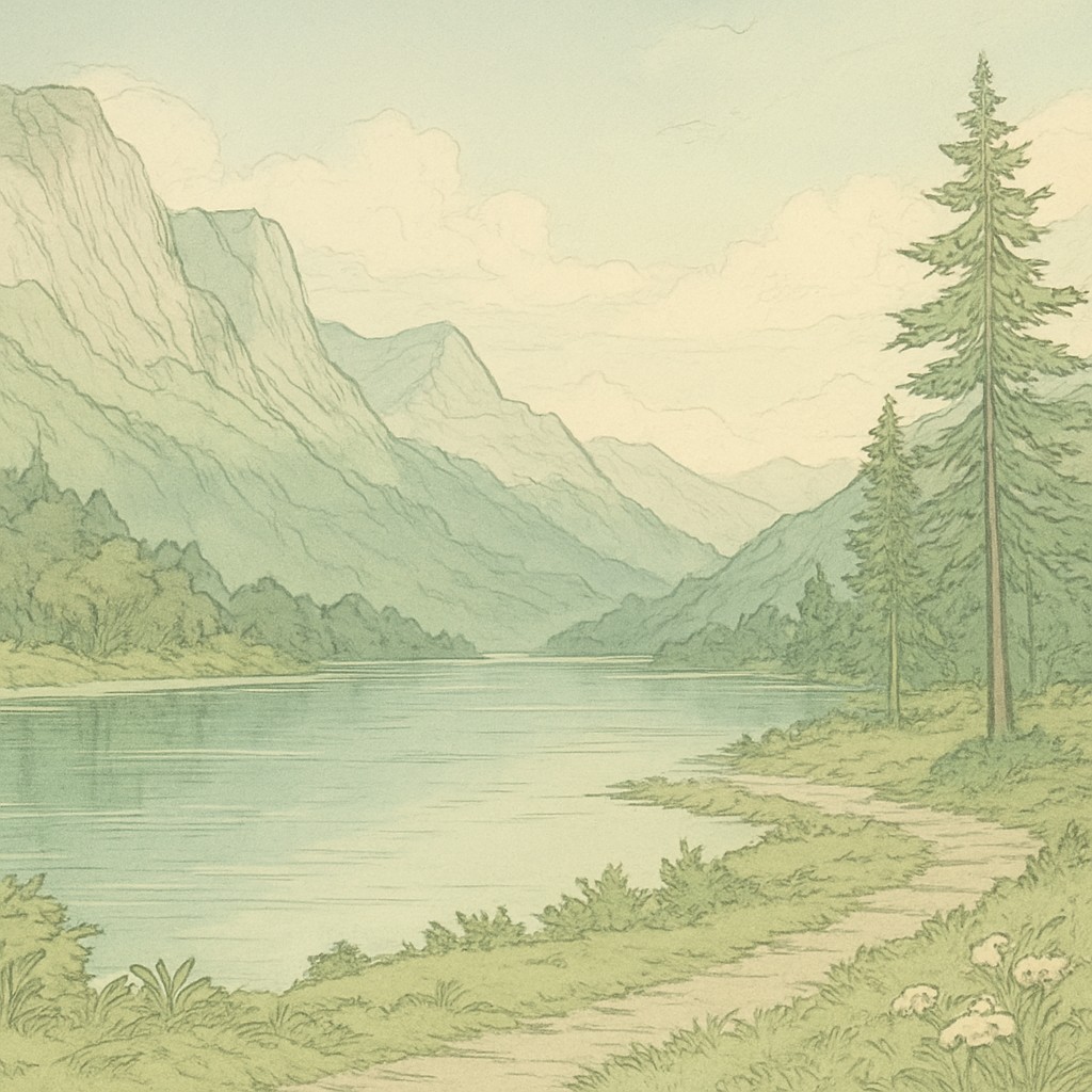 serene landscape with mountains and water