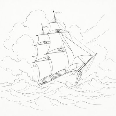 sailing ship on a stormy sea