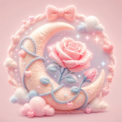 a rose entwined with a crescent moon, clean balanced composition on a plain background, no text