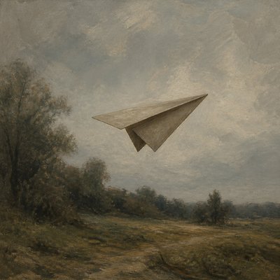 a paper plane, clean minimal composition on a plain background, no text