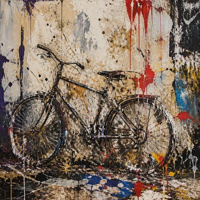 bicyle resting against a wall — Randomness Art Style