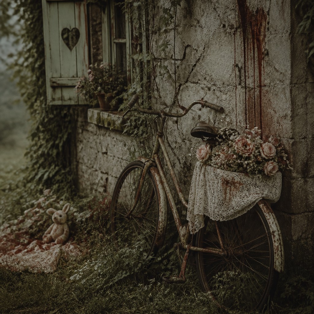 bicyle resting against a wall — Dark Cottagecore Aesthetic