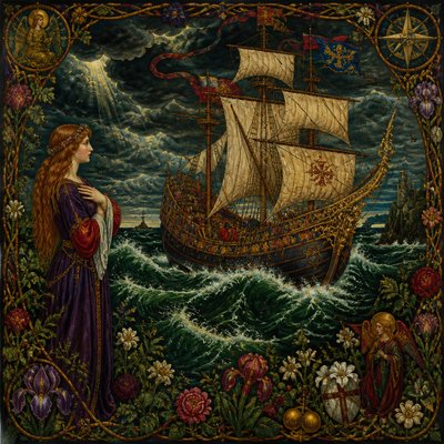 sailing ship on a stormy sea