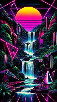 a cascading waterfall in a lush green gorge, no people