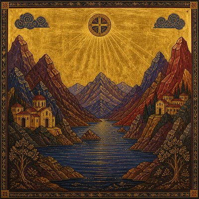 serene landscape with mountains and water