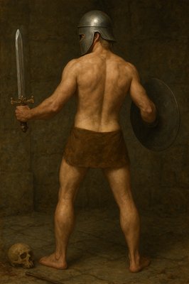 a painting of a man with a sword and a helmet