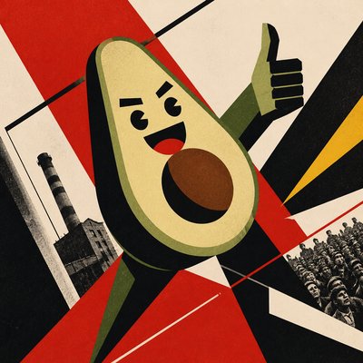 a happy avocado character giving a thumbs up, bold readable design on a plain background, no text