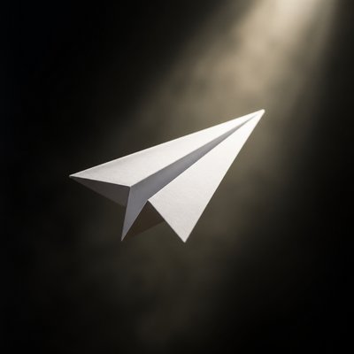 a paper plane, clean minimal composition on a plain background, no text