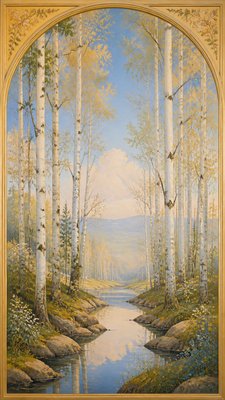 a serene birch forest in soft morning light, no people, no text