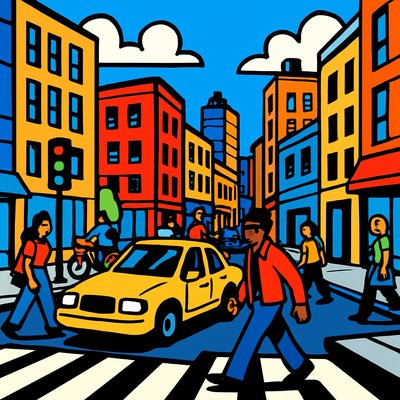 urban street with city activity