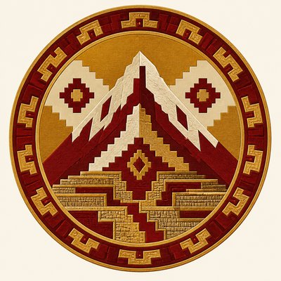 an emblem of a mountain peak inside a circle, simple bold shapes on a plain background, no text or lettering