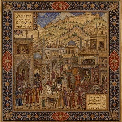 urban street with city activity — Tabriz Art Style