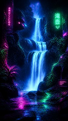a cascading waterfall in a lush green gorge, no people