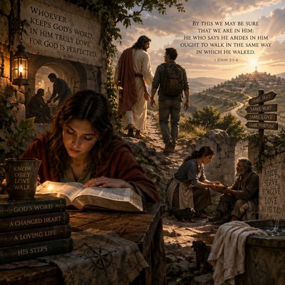 “Whoever keeps God’s word, in him truly love for God is perfected. By this we may be sure that we are in him: he who says he abides in him ought to walk in the same way in which he walked.” 
–  1 John 2:5-6
