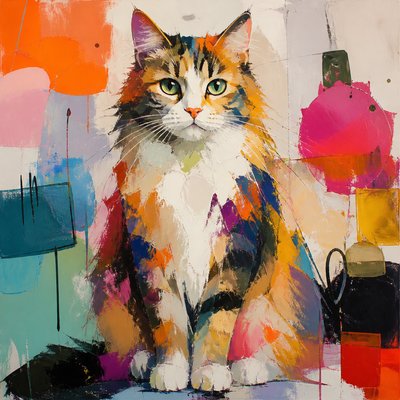 a fluffy cat sitting upright, looking at the viewer