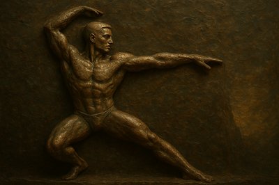 a bronze statue of a man holding a tennis racquet