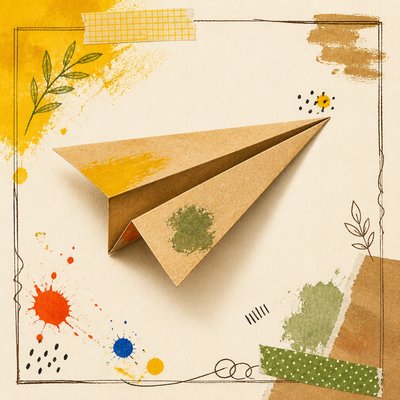 a paper plane, clean minimal composition on a plain background, no text