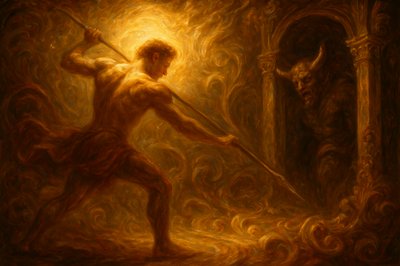 a painting of a man holding a sword