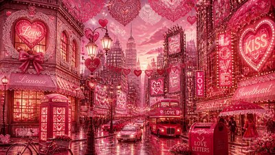 bustling city street panorama at dusk