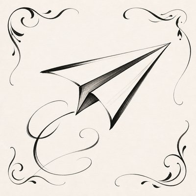 a paper plane, clean minimal composition on a plain background, no text