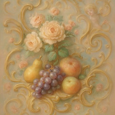 still life arrangement of fruits and flowers