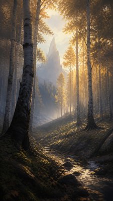 a serene birch forest in soft morning light, no people, no text