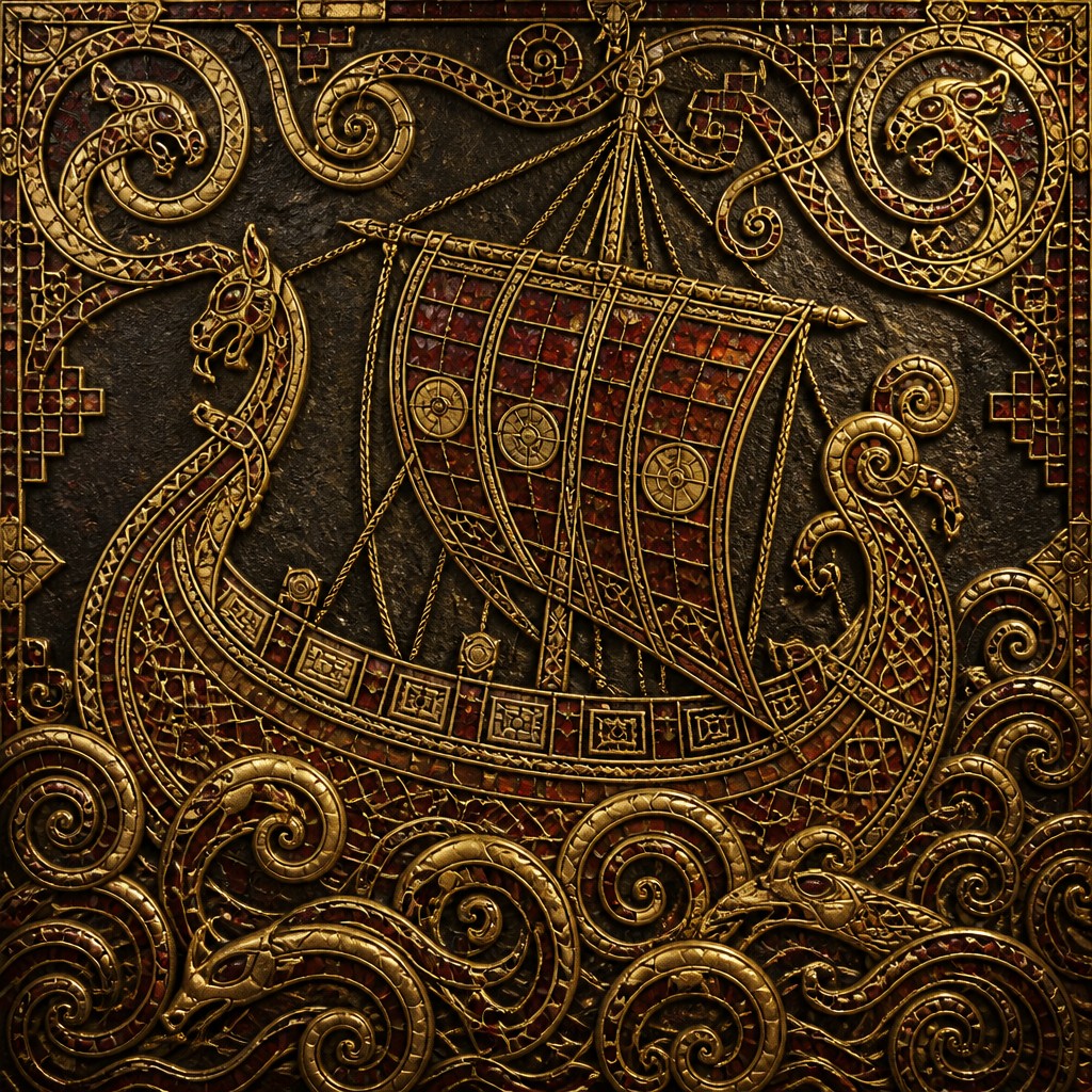 sailing ship on a stormy sea — Anglo-Saxon Metalwork Art Style