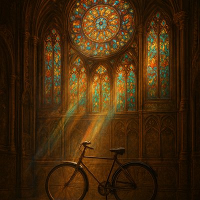 bicyle resting against a wall