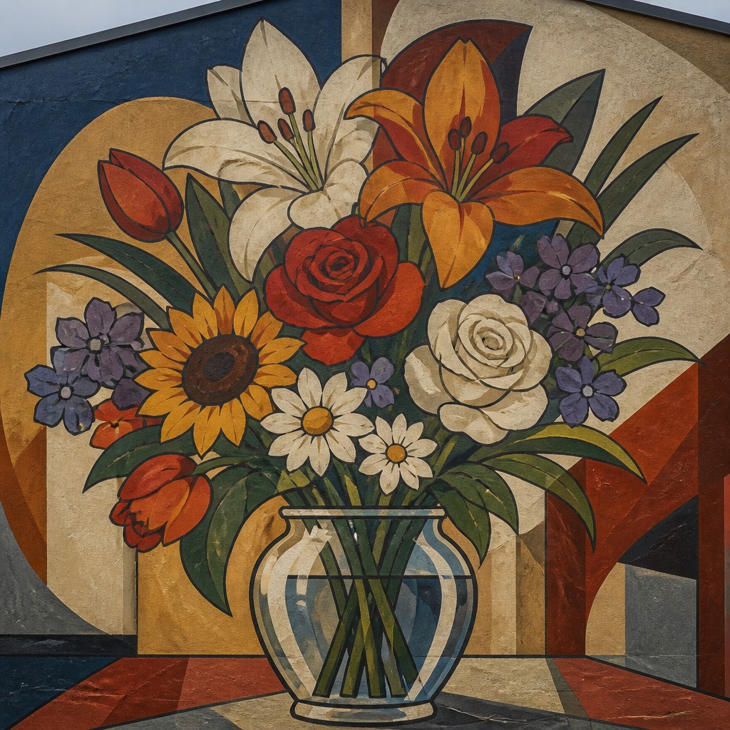 bouquet of flowers in a glass vase — Mural Painting Art Style