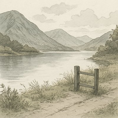 serene landscape with mountains and water